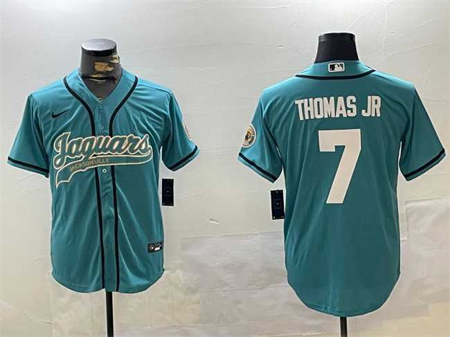 Men%27s Jacksonville Jaguars #7 Brian Thomas Jr Teal With Patch Cool Base Stitched Baseball Jersey